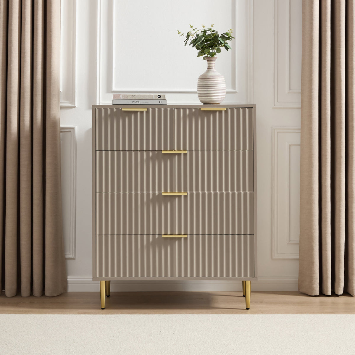 Commode 5 tiroirs - Taupe