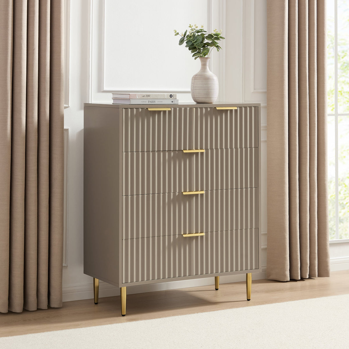 Commode 5 tiroirs - Taupe