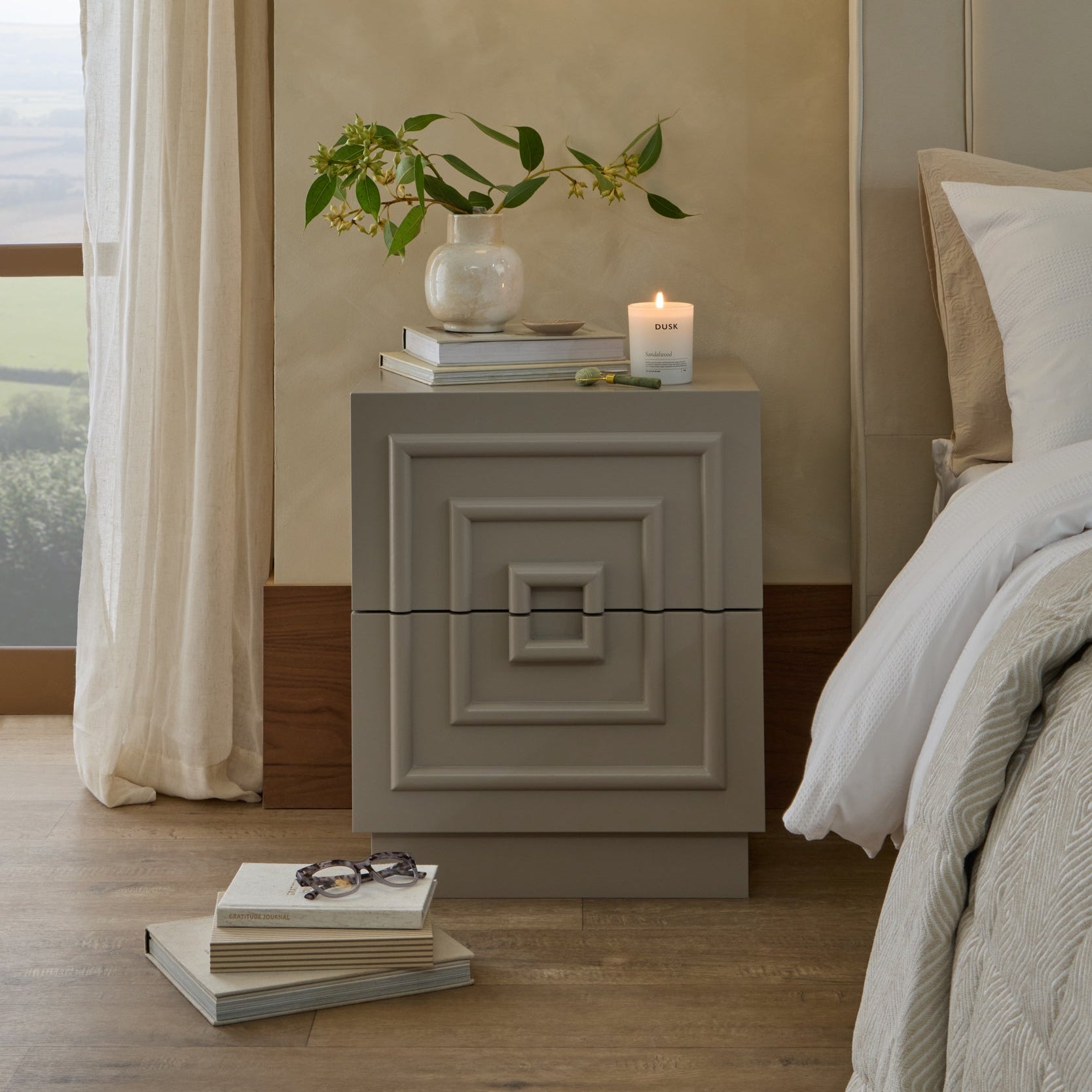 Table de chevet 2 tiroirs - Taupe