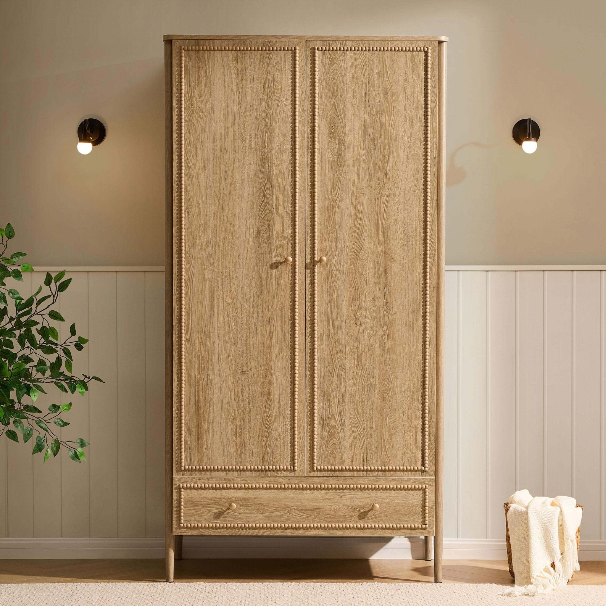 Armoire 2 portes avec tiroir - Bois clair