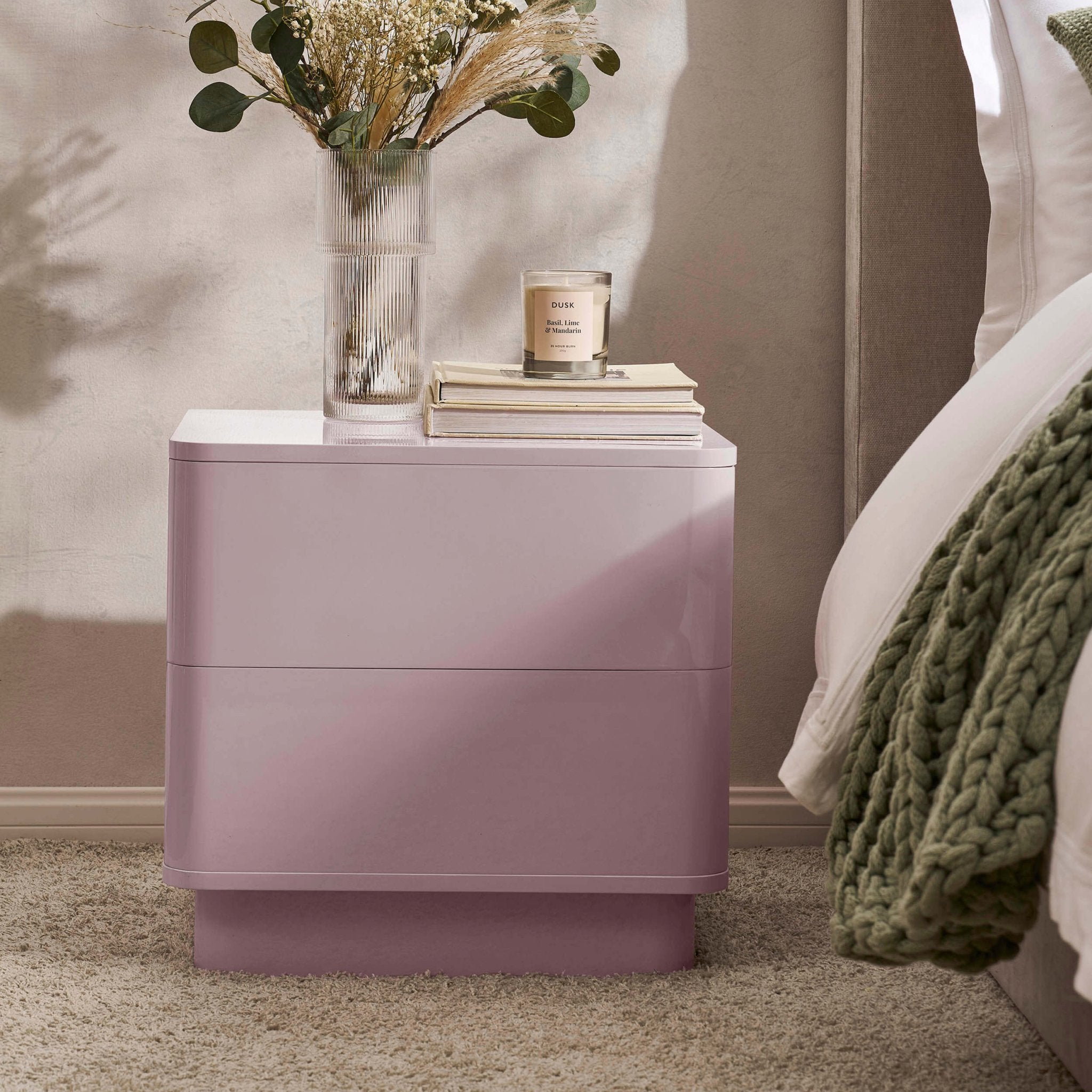 Table de chevet à 2 tiroirs – Violet givré