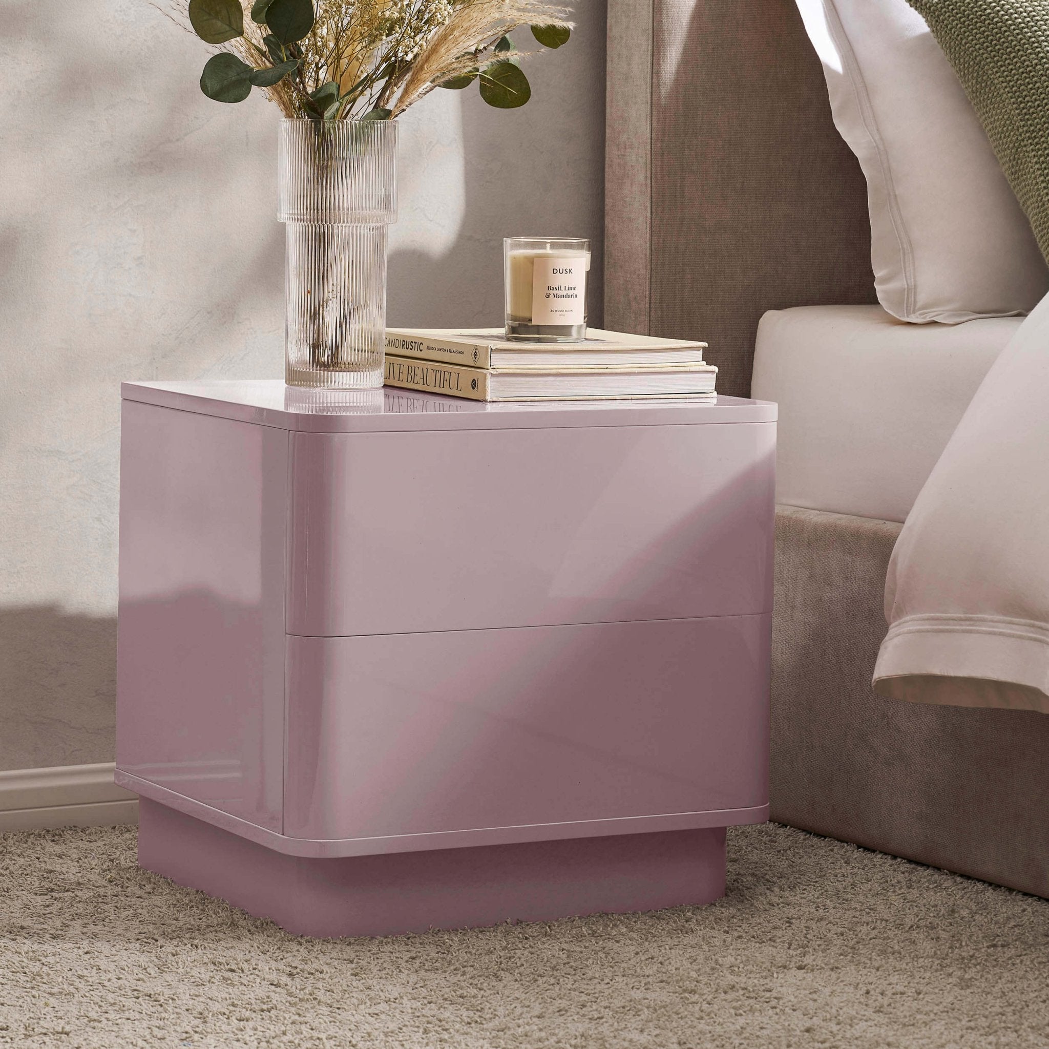 Table de chevet à 2 tiroirs – Violet givré