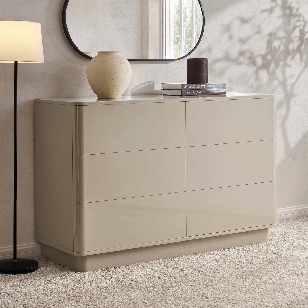 Commode à 6 tiroirs ultra brillante - Taupe