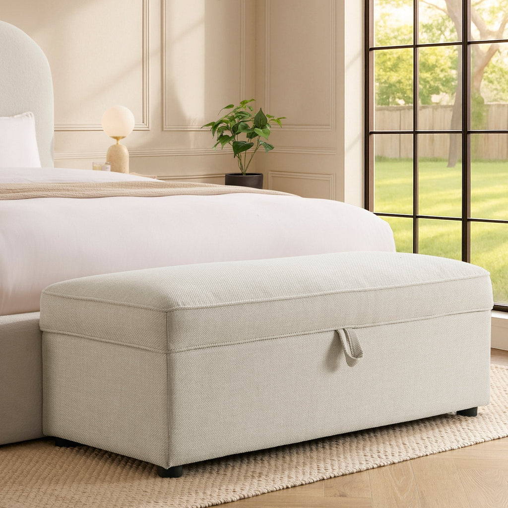 Pouf rectangulaire avec rangement - Beige