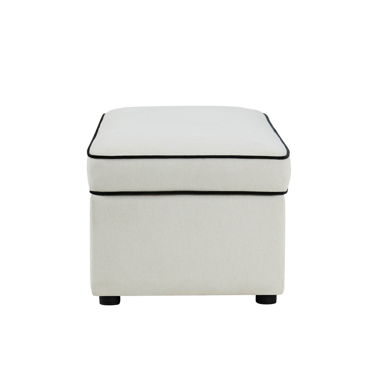 Pouf de rangement rectangulaire – Lin crème/noir