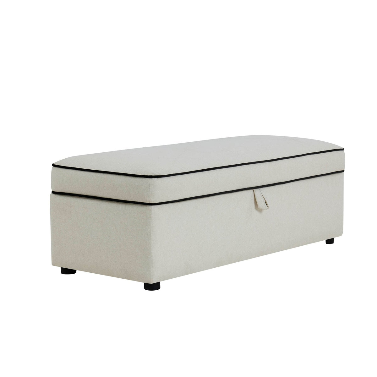 Pouf de rangement rectangulaire – Lin crème/noir