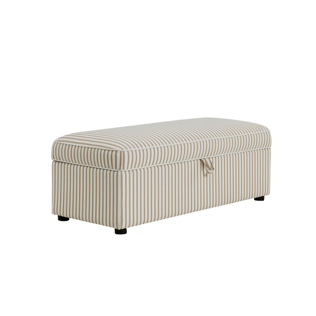 Pouf ottoman rectangulaire avec rangement - Rayures sable