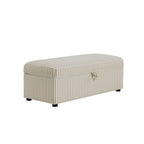 Pouf ottoman rectangulaire avec rangement - Rayures sable