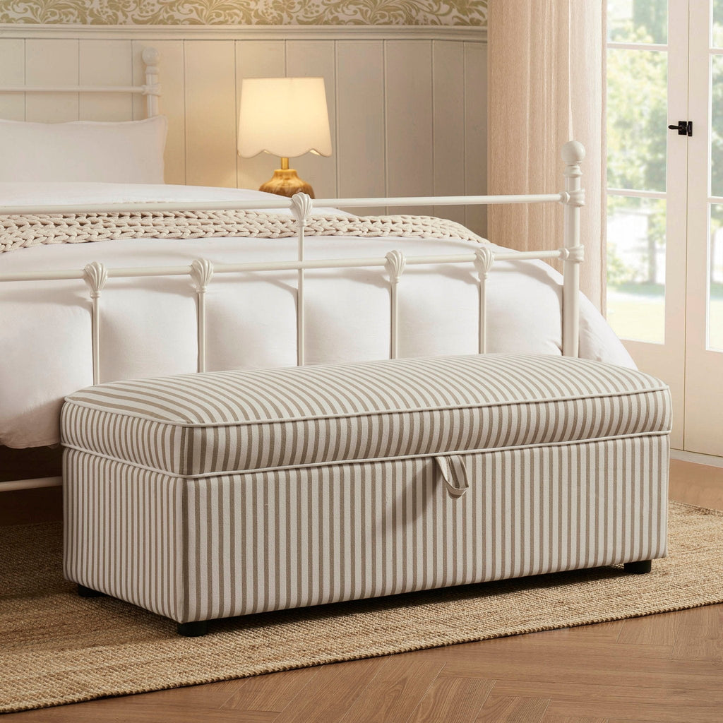 Pouf ottoman rectangulaire avec rangement - Rayures sable