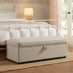 Pouf ottoman rectangulaire avec rangement - Rayures sable